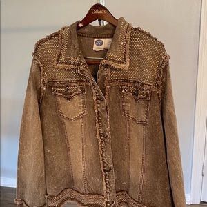 DG2 Diane Gilman Distressed Embellish Denim Jacket